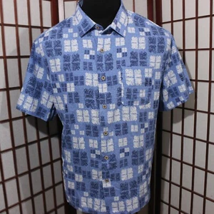 Camisa de campamento Nat Nast talla XL azul blanco estampado cuadrado seda mezcla de algodón - Imagen 1 de 7