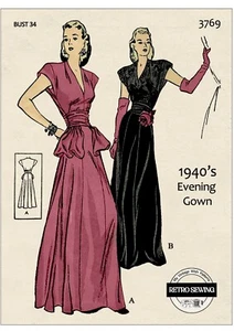 Vestido de Noche Vintage Años 40 "Cena para Bailar" Patrón Costura - Busto 34 - Imagen 1 de 3