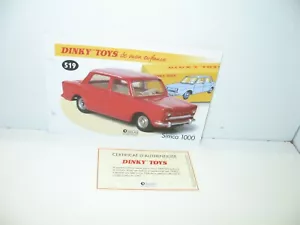 1 Sheet + Certif. Dinky Toys Atlas Repro Ref 519, Simca 1000 Red - Picture 1 of 1