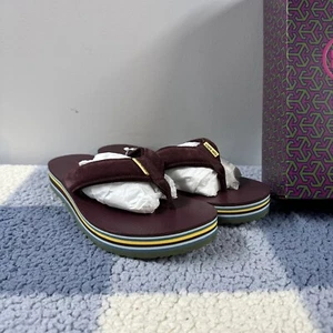 Tory Burch 70s Platform Flip Flops Tetoron/Suede Size 11 Plum/Multi 500 - Picture 1 of 8