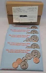 5 Sets of 1994 U.S. Mint Uncirculated With P & D Mint Marks OGP - MFT - Picture 1 of 7