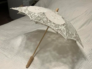 Ombrello ombrellone lino pizzo matrimonio oro avorio 20" sposa doccia decorazione festa nuovo - Foto 1 di 7
