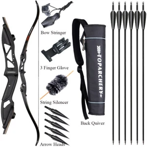 56'' Archery Takedown Recurve Bow and Arrow Set Longbow Adult Hunting Target - Picture 1 of 20