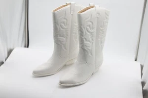 Soda Red Reno All White Western Cowboy Stitched Pointed Toe Ankle Fashion Boots - Picture 1 of 10