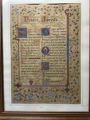 ENLUMINURE SIGNÉE, PRIÈRE JOCISTE PEINTE À LA MAIN . XXeme SIÈCLE , AQUARELLE - Photo 1/4