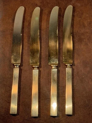 (x4) VTG Dirigold Dirilyte Goldware Dinner Knives Impressed Gold Flatware MCM - Image 1 of 4