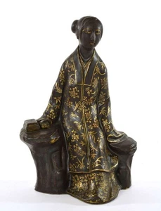 1930's Chinese Gilt Chocolate Ground Porcelain Figure Figurine Lady - Picture 1 of 10
