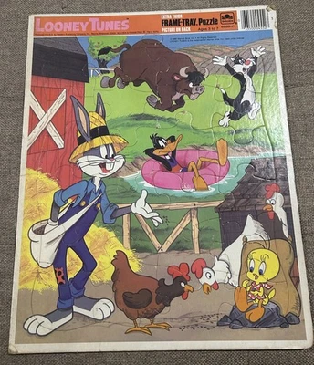 Bandeja rompecabezas vintage 1985 Looney Tunes Time marco dorado agricultura diablo de Tasmania Foto 1 de 4