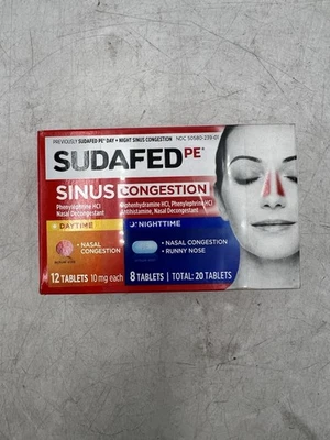 Sudafed PE Sinus Congestion дневное и ночное время срок годности 01/2027 упаковка из 3 штук - Изображение 1 из 3