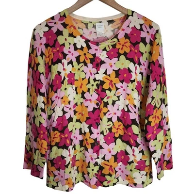Cárdigan suéter para mujer Garnet Hill XL floral de lana con botones Foto 1 de 4