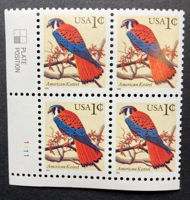 US Postage American Kestrel 1c, #3044 MNH, Plate Block of 4  - Image 1 of 2