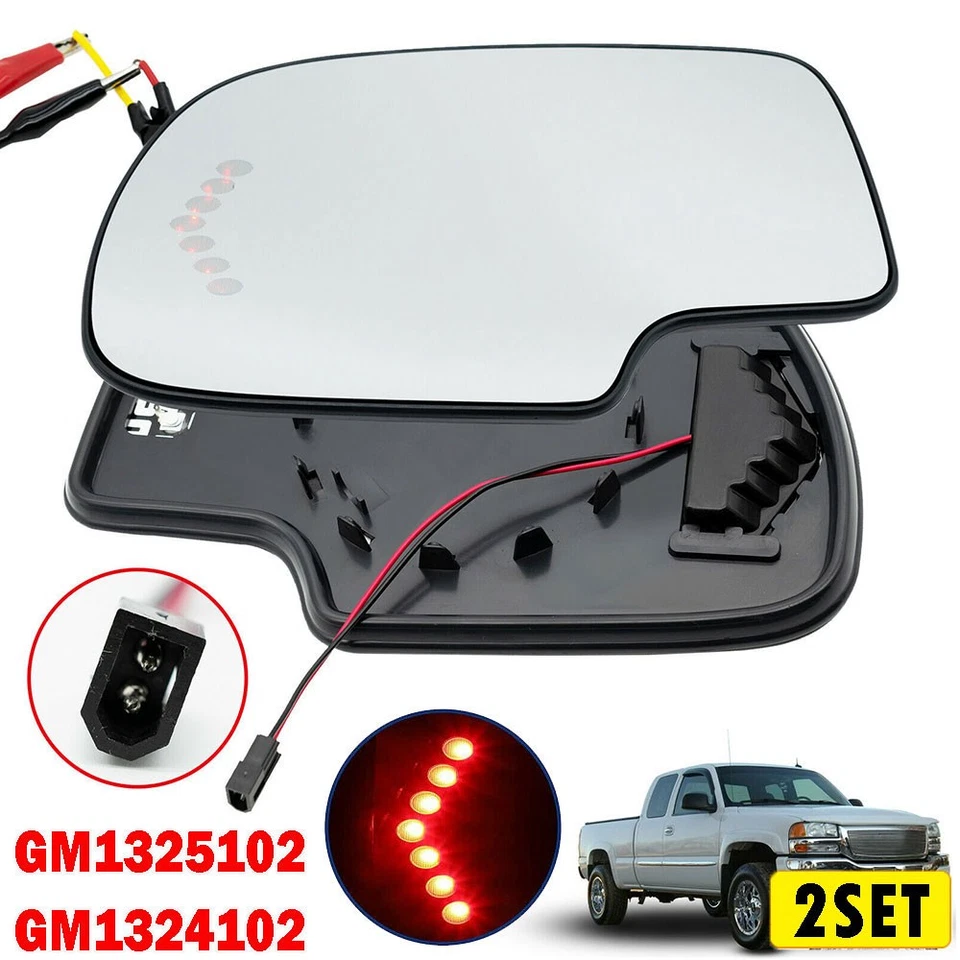 Juego de 2 espejos retrovisores laterales de vidrio térmicos con señal de giro izquierda y derecha para Chevy GMC Cadillac Foto 1 de 4