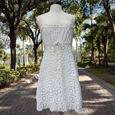 Betsey Johnson White Floral Crochet Dress Size 10 Feminine Cottagecore Romantic - Image 1 of 4