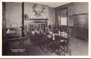Cartolina RPPC principale The Black House sala da pranzo interno Ellsworth - Foto 1 di 2
