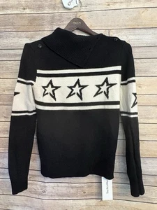 Suéter Perfect Moment Crema con Estrellas Negras Lana Merino Cuello Alto Talla L - Imagen 1 de 5