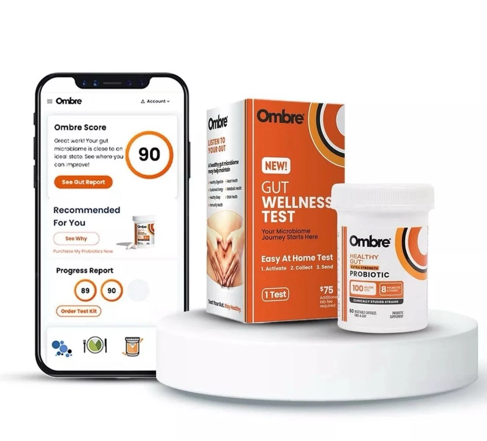 Kit de prueba de salud intestinal Ombre - Prueba de probióticos recomendados en el hogar para mujeres y hombres Foto 1 de 4