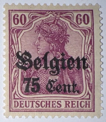 Sellos de viaje: estampillas de oficinas de Alemania en Bélgica Segunda Guerra Mundial 75c en 60pf OP como nuevas MOGH. Foto 1 de 4