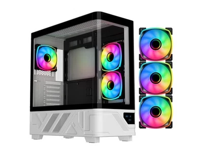 DIYPC IDX2-LCD-ARGB Black Dual USB3.0/ 1 x Type C Tempered Glass ATX Gaming Comp - Image 1 of 4