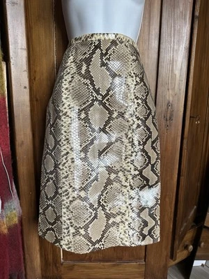 Dolce & Gabbana Pitón Cuero 38 MIDI Falda Seda 26” Cintura Beige Gris Foto 1 de 4