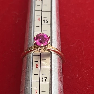 Solitario vintage de oro amarillo de 14 quilates y rubí talla 5,25 compromiso? Anillo 2,1 g. Foto 1 de 4