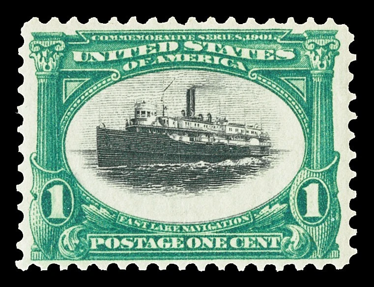 Scott 294 1901 1c Green & Black Pan-American Issue Mint VF OG NH Cat $42.50 - Image 1 of 1