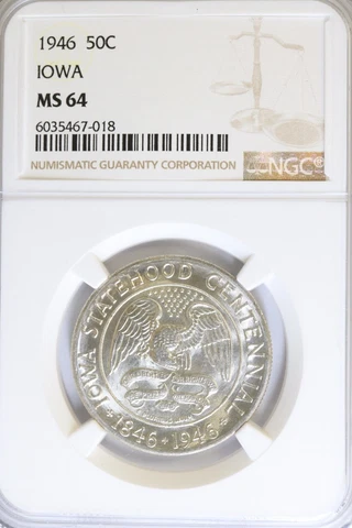1946 IOWA 50c NGC MS-64 COMMEMORATIVE SILVER HALF DOLLAR Cover