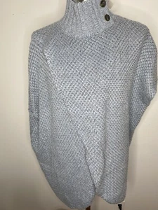 Maglione Poncho Simply Noelle S M Donna Blu Grigio Bottoni Maglia Casual Morbido Nuovo - Foto 1 di 11