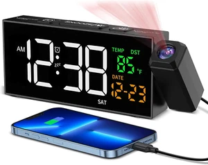 Projection Clock for Bedroom Ceiling, Alarm Clocks with 180° Rotatable Projector - Picture 1 of 12