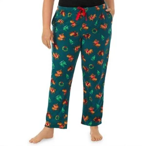 NWT CUDDL DUDS Plus 1X Polar Fleece Plush Lounge Pants Pockets Green Moose Print - Picture 1 of 9