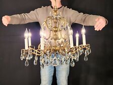 Antique French Brass 8 Arm 8 Lite Double PINEAPPLE Cut Lead Crystal Chandelier