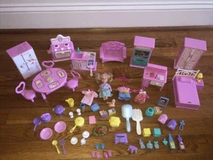 Vtg 1990s 4" Doll Sz Lil Kidz Dollhouse Lot Kitchen Living Room Bedroom Food ++ - Picture 1 of 15