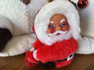 SANTA CLAUS VTG Hugger Clip-on Grabber Pencil Pen Figure CHRISTMAS Ornament fuzz - Image 1 of 4