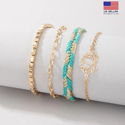 Moda Mujeres Joyería Retro Pulsera Loto Tejido Rectangular Muñeca Dije 1740 Foto 1 de 4