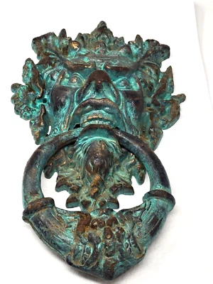 Vintage Chinoiserie Devil's Face Gothic Medieval Door Knocker  15" Complete #2 - Image 1 of 4