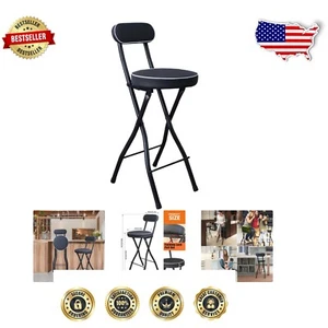 Compact Folding Bar Stool with Backrest - Lightweight, Leather Padded Comfort - Picture 1 of 11