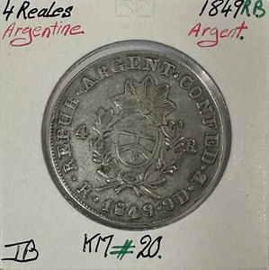 ARGENTINE - 4 REALES (1849 RB) Pièce de Monnaie en Argent // Qualité : TB - Picture 1 of 2
