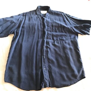 WHITBY vintage 100% washed SILK button up navy blue Shirt LARGE 44”chest)pocket - Picture 1 of 9