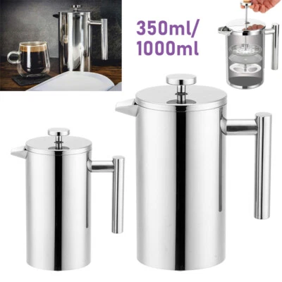 350/1000ML Stainless Stell Cafetiere French Press Filter Coffee Plunger Pitcher - Image 1 of 4