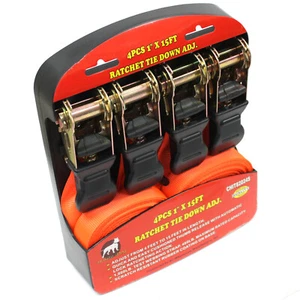 4 pcs 1" x 15' ft Ratchet Tie Down Adjustable Set Cargo Holding Strap Belt - Picture 1 of 4
