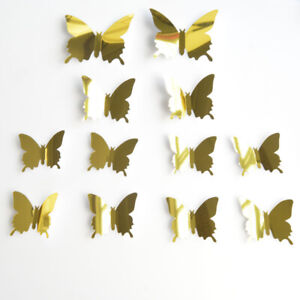 3D Mirror Butterfly Decals Wall Stickers Vinyl Art Home Decoration Simple 12PCS