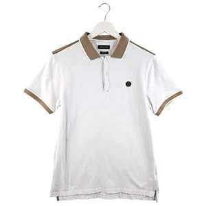 Massimo Dutti Mens White Brown Short Sleeve Smart Casual Polo Shirt Medium M - Picture 1 of 13