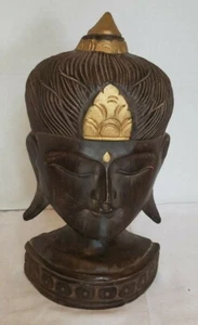 Vintage Hindu Deity Mask Hand Carving Wood Statue Bust Face - Picture 1 of 7