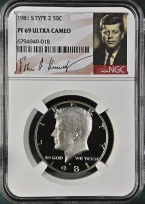 1981 S Type 2 Kennedy 50¢ NGC PF 69 Ultra Cameo (Kennedy Signature Label) - Image 1 of 2