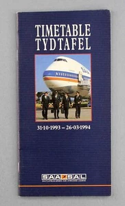 SOUTH AFRICAN AIRWAYS AIRLINE TIMETABLE WINTER 1993/94 SAA SAL - Picture 1 of 3