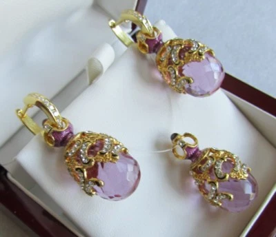 ALEXANDRITE EARRINGS & PENDANT SET HANDMADE RUSSIAN SOLID STERLING SILVER 925  - Image 1 of 4