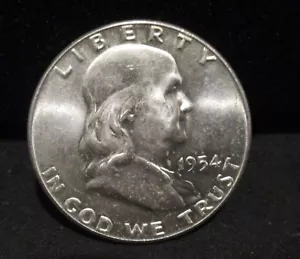 1954 Franklin Silver Half Dollar - Unc. - Obv. Die Clash! FS-402 ENN COINS - Picture 1 of 4