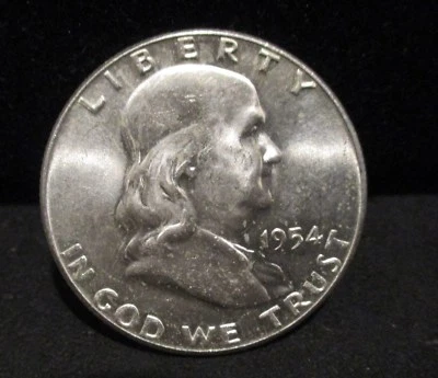 1954 Franklin Silver Half Dollar - Unc. - Obv. Die Clash! FS-402       ENN COINS - Image 1 of 4