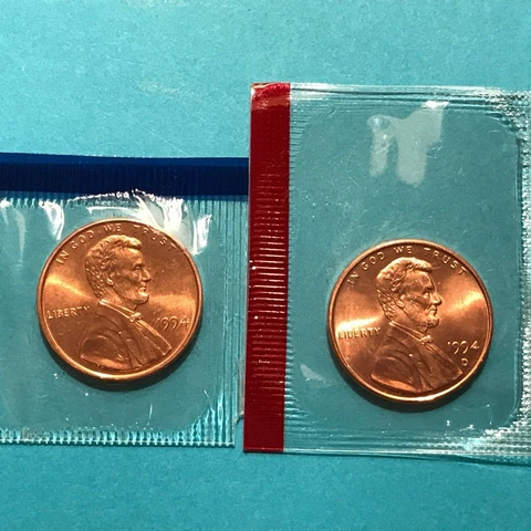 1994 P&D Lincoln Cent Unc in Mint Cello   FREE SHIP Cover