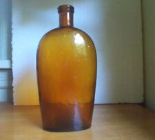 L G CO (LYNDEBOROUGH,NH GLASS CO) 1870s QUART GOLDEN AMBER FLASK CRUDE BUBBLY