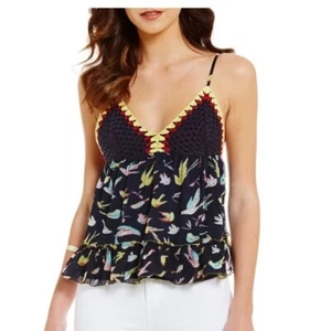 New $88 Chelsea & Violet Crochet Ruffles Floral Baby Doll Top Small - Picture 1 of 5